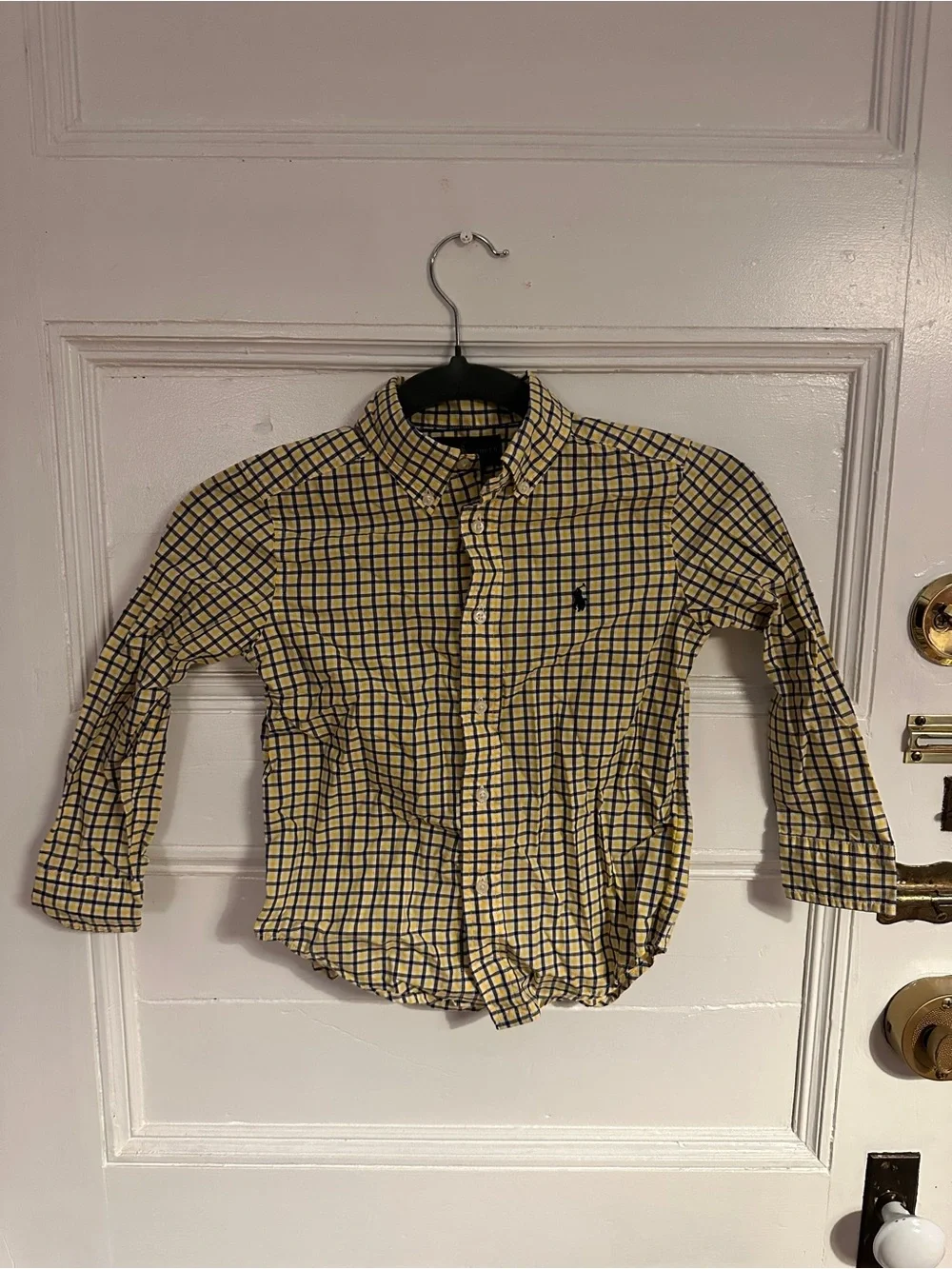 Ralph Lauren Polo Long-Sleeve Yellow & Navy Check Button-Up Shirt - Kids